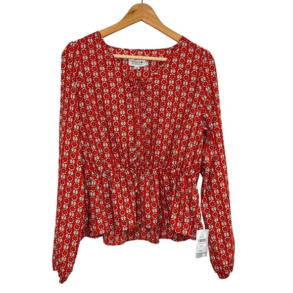 Molly Bracken red Long Sleeve Mosaic Printed Top - size large - Picture 4 of 11
